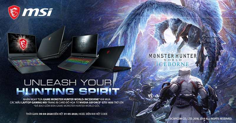 Rinh Laptop MSI – Nhận Code Game MONSTER HUNTER WROLD: ICE BORN